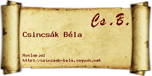 Csincsák Béla névjegykártya